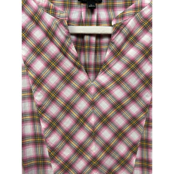 Talbots Top Womens Large Popover V-Neck Plaid Pink Pastel Lightweight Preppy - Picture 5 of 9